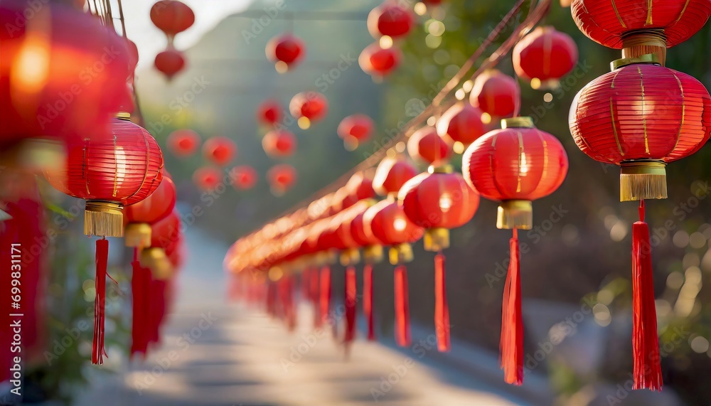 Traditional Red Lanterns Decoration in Asian Alley