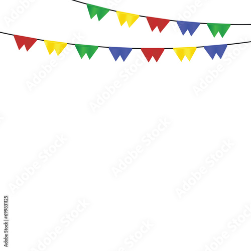 Colorful garlands, Vector illustration, Carnival colored garlands and buntings, Festive bunting flags. Holiday decorations, Birthday party garland decoration, pennant flags