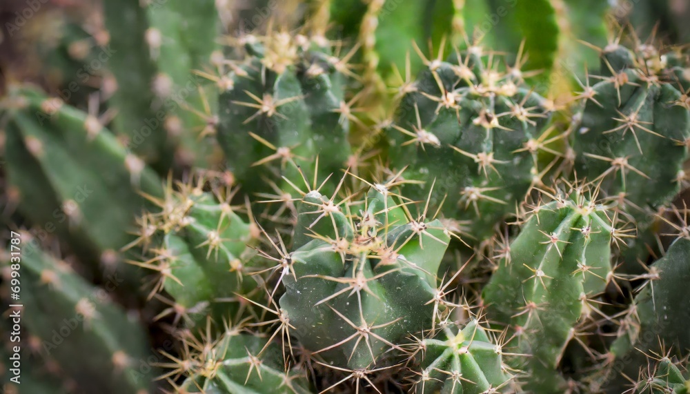 Macro photography of a green cactus with sharp spines, outdoors Macro photography of a green cactus with sharp spines, outdoors