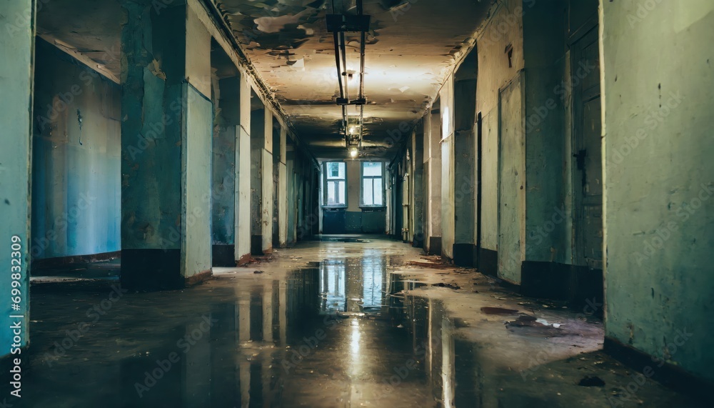 Abandoned Building Corridor with Eerie Atmosphere