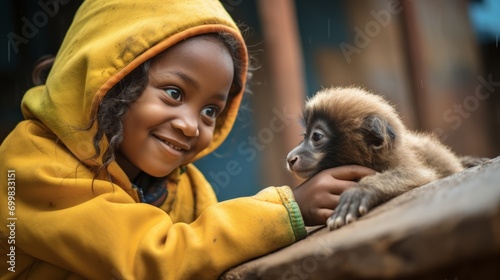 Generative AI image of a black girl with a small monkey