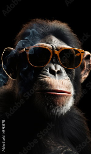Face of a top monkey smoking a cigar. A monkey wearing sunglasses and smoking a cigarette © Vadim