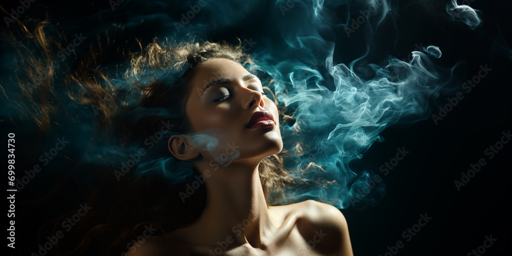 a beautiful woman is enveloped in mysterious clouds of smoke a beautiful woman is enveloped in mysterious clouds of smoke