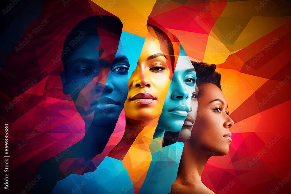 Obraz premium abstract collage of a lot of diverse faces, diversity concept, colorful people