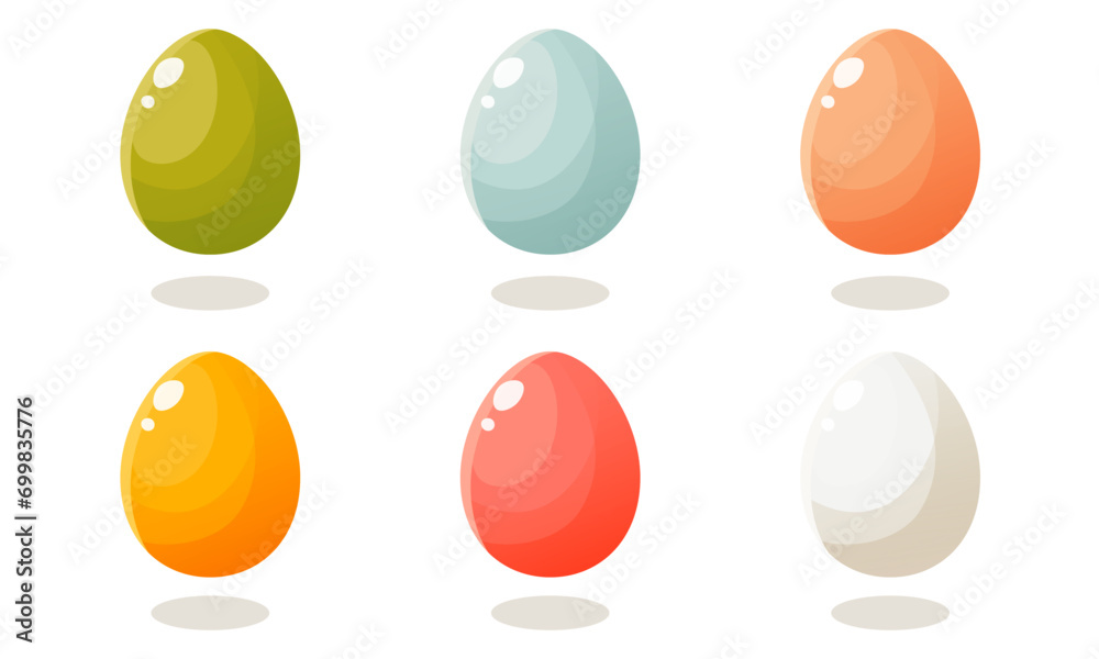 Set of Easter colorful eggs. Vector illustration on a white background. Happy easter. Spring holiday. Collection of decorative Easter symbol. Spring colorful chocolate egg.