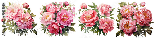 Pink peony and apple flowers and leaves Hyperrealistic Highly Detailed Isolated On Transparent Background Png File