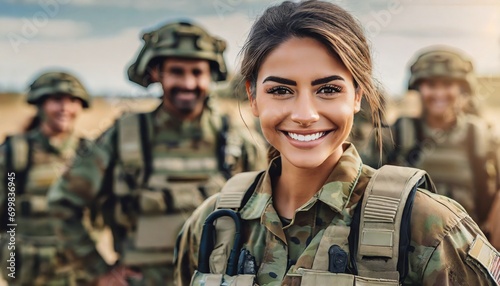 a pretty woman stands proud and sexy, embodying the strength and security of the army in every smile photo