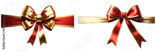 Red bow with a gold line on a transparent or white background. Ideal for Valentine's, birthdays, New Year, and Christmas events. Generative AI