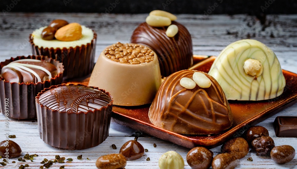 Valentine's romance blooms with luxury chocolates and bonbons, a tempting variety for a romantic love present Valentine's romance blooms with luxury chocolates and bonbons, a tempting variety for a romantic love present