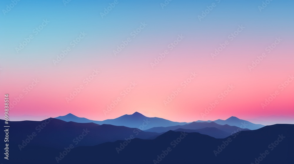  a view of a mountain range with a pink and blue sky in the background and a pink and blue sky in the foreground.