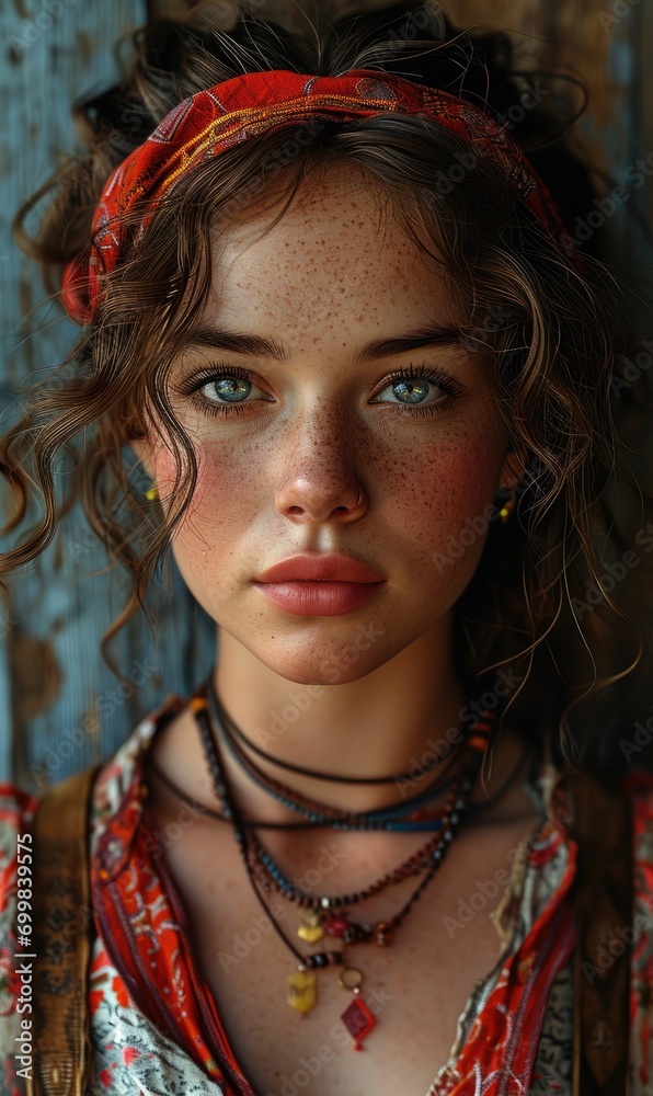 Russian beautiful young girl, portrait of a young woman, natural beauty of a Siberian princess, freckles and detailed close-up shot