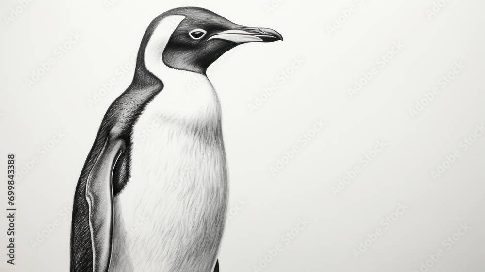 Naklejka premium a black and white picture of a penguin with a long beak and a black and white image of a penguin with a long beak.