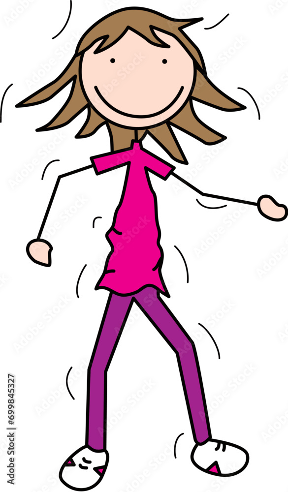 Cartoon illustration of a girl shaking arms and legs Cartoon illustration of a girl shaking arms and legs