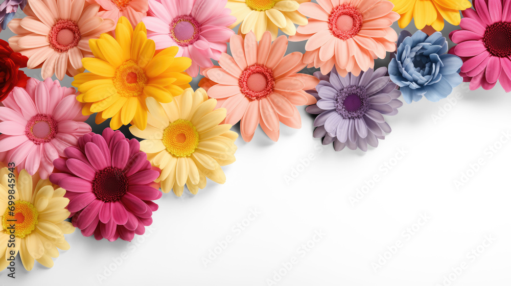 colorful flowers isolated on white background	