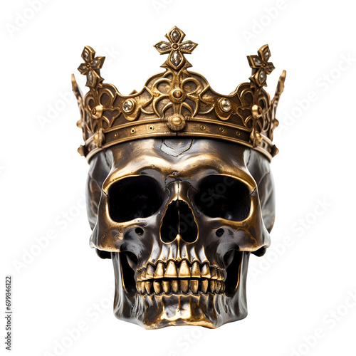 Close-up of a Crowned Skull Face: Skeleton, King of Shadows, Skull Head Monarch, Isolated on Transparent Background, PNG