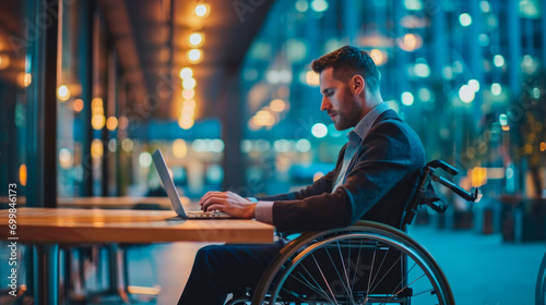 disabled person in wheelchair working on his laptop