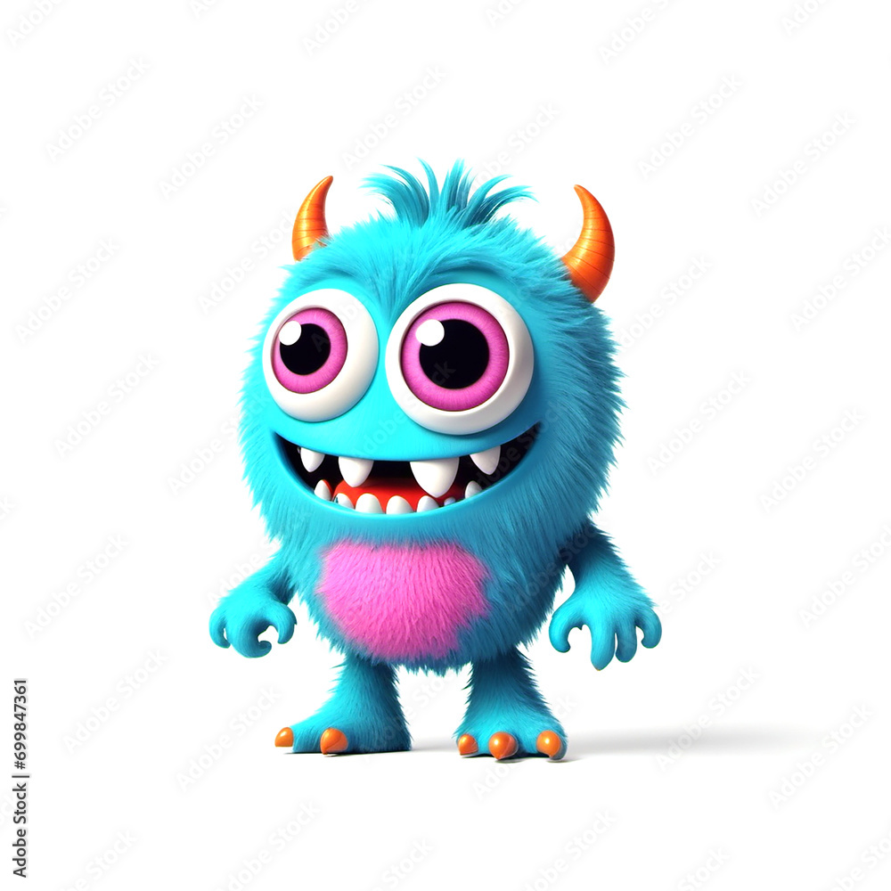 Cute Monster, Cartoon Animal Toy Character, Isolated On White Background