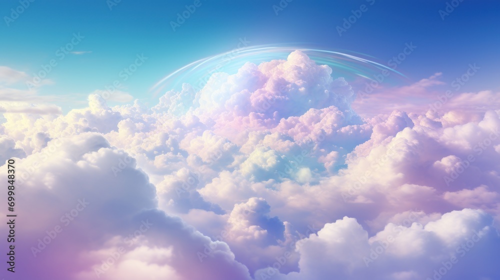 Delicate rainbow clouds of pink, purple, blue colors. Abstract beautiful sky background. Colorful Cloudscape. Copy Space. Ideal for creative designs, wallpapers, posters, ads, banners Delicate rainbow clouds of pink, purple, blue colors. Abstract beautiful sky background. Colorful Cloudscape. Copy Space. Ideal for creative designs, wallpapers, posters, ads, banners