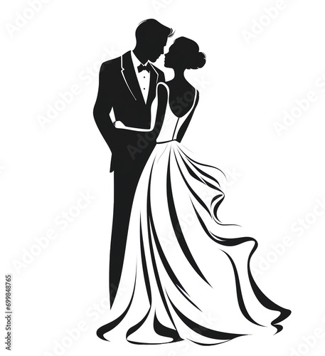 a silhouette of a man and woman in a dress