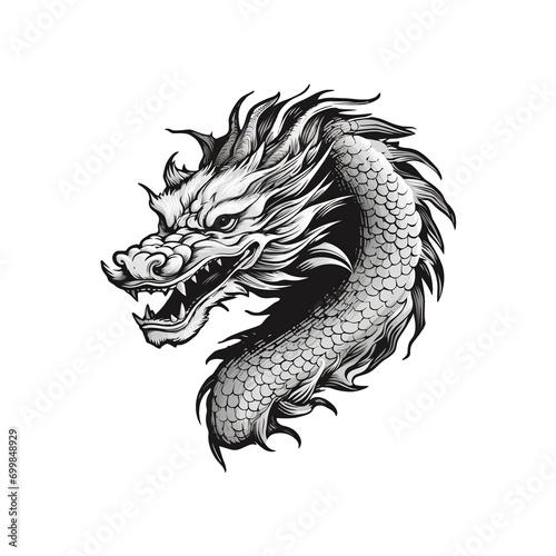 illustration design of black white dragon on transprent background.