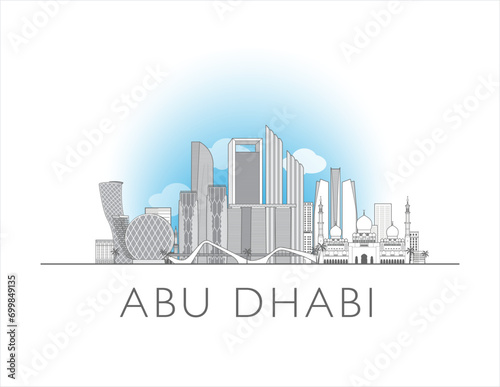 Abu Dhabi, UAE cityscape line art style vector illustration