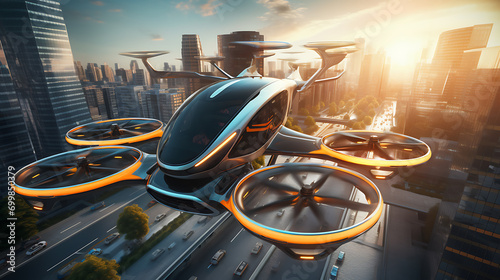A concept of smart transportation with flying taxis and interconnected traffic