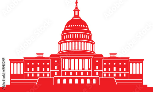 Simple red flat drawing of the American historical landmark monument of the UNITED STATES CAPITOL, WASHINGTON DC