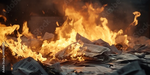 A pile of burning newspapers