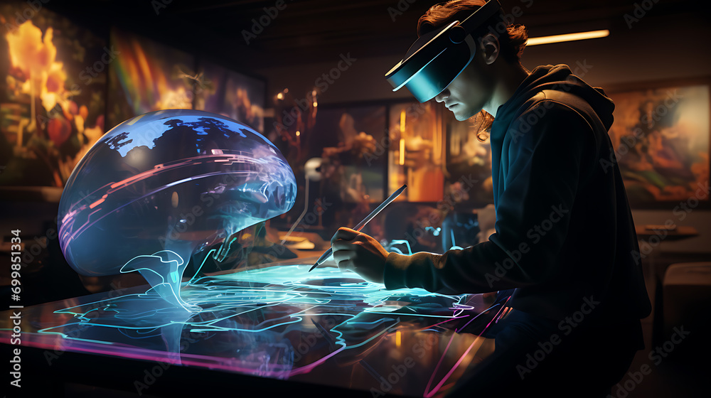 A digital artist creating virtual art with a stylus and tablet A digital artist creating virtual art with a stylus and tablet