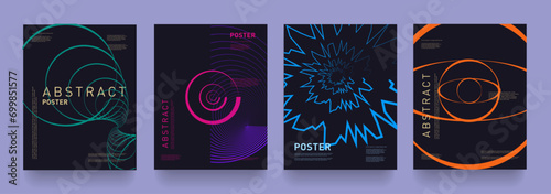 Set Geometric Twisted Lines. Tech Futuristic Background in 80s-90s for Promo, Banner, Poster, Card, Cover. 3d Pattern Vector Illustration in Cyber Concept Digital Technology.