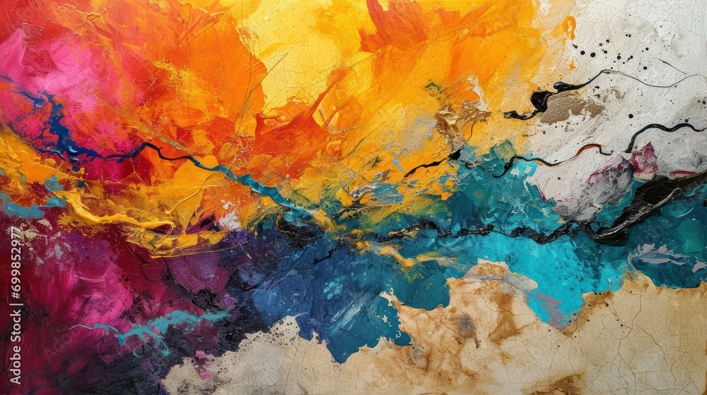 Abstract art piece with bold colors and unique textures