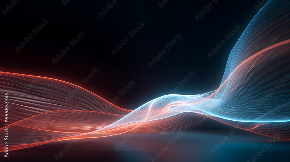 Naklejka premium Digital technology blue rhythm wavy line abstract graphic poster web page PPT background with generative