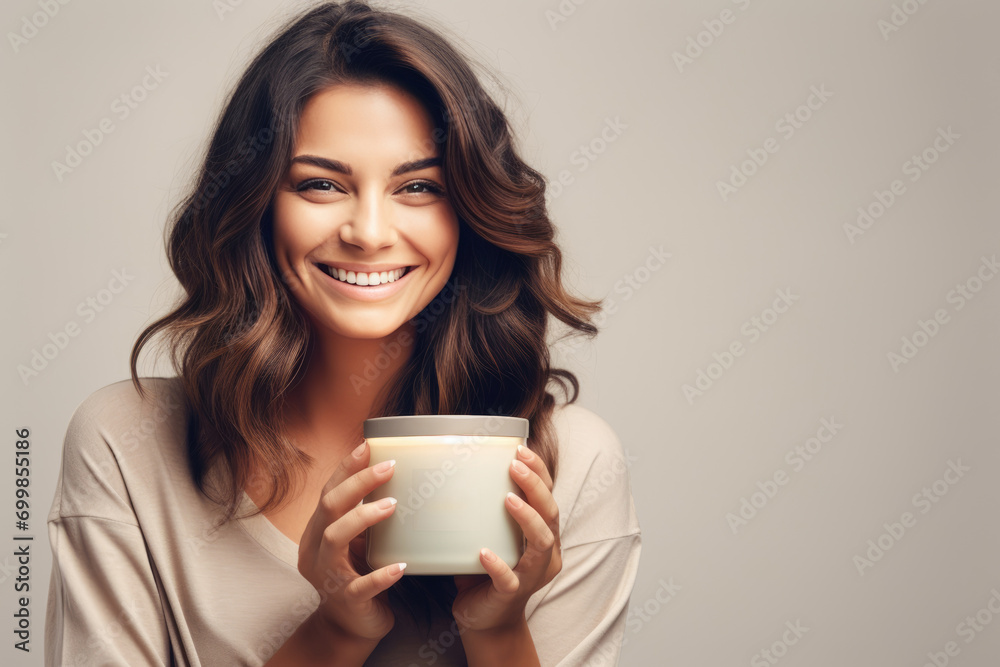 custom made wallpaper toronto digitalYoung woman holding hand made candle. Small business concept