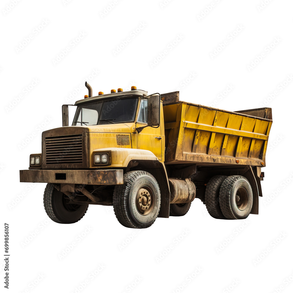 Yellow dump truck over isolated transparent background