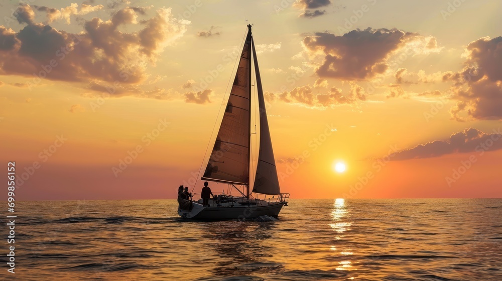 Romantic sunset sailing with a couple on a yacht