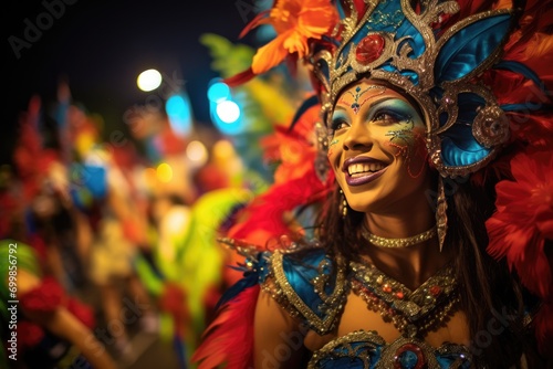 Latin woman, samber dancer dancing on the streets during carnival