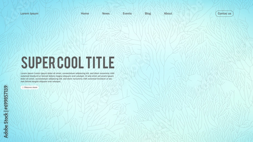 Landing page abstract design with branch pattern. Template for website or app with growing lines.