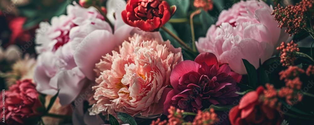 Background with beautiful pink peonies. Banner, wallpaper Background with beautiful pink peonies. Banner, wallpaper