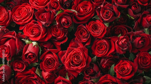 Natural fresh red roses flowers pattern wallpaper. Top view, Red rose flower wall background