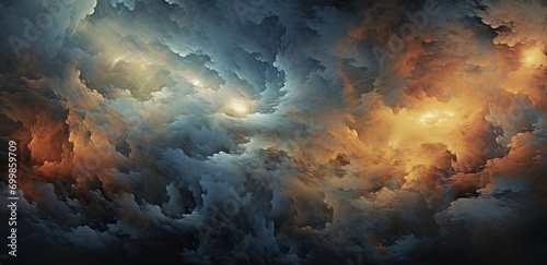 The beautiful symphony of clouds and a nebula in the sky