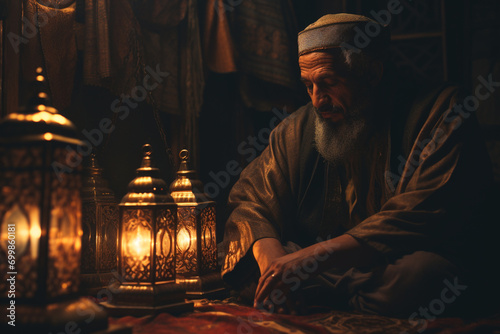 Ramadan Muslims of fasting, Islamic values, candle, lamp, food moon, prayer, reflection and community. spiritual growth, Eid al Fitr, self purification. banner copy space poster greeting card.