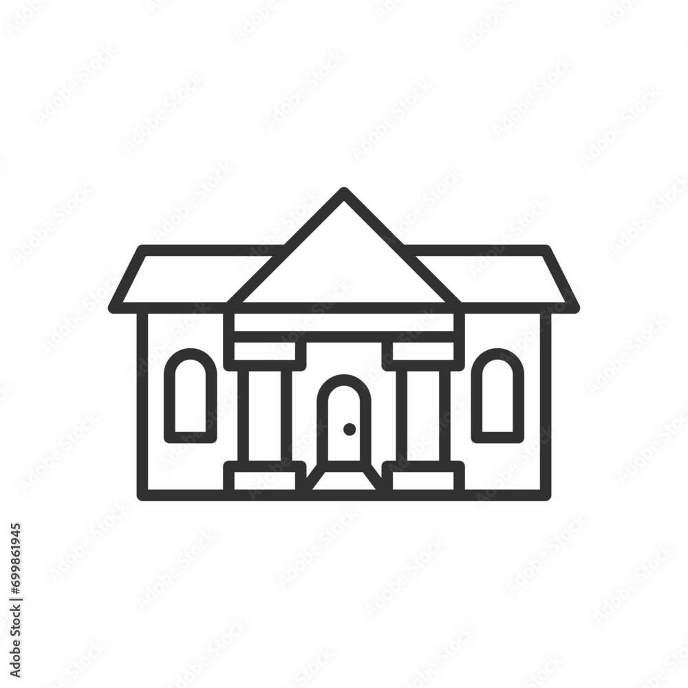 Building with columns, linear icon, house, palace. Line with editable stroke Building with columns, linear icon, house, palace. Line with editable stroke