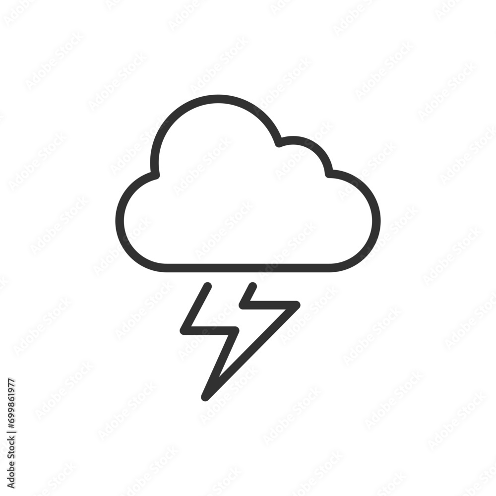 Cloud and lightning, linear icon. Thunderstorm. Weather. Line with editable stroke Cloud and lightning, linear icon. Thunderstorm. Weather. Line with editable stroke