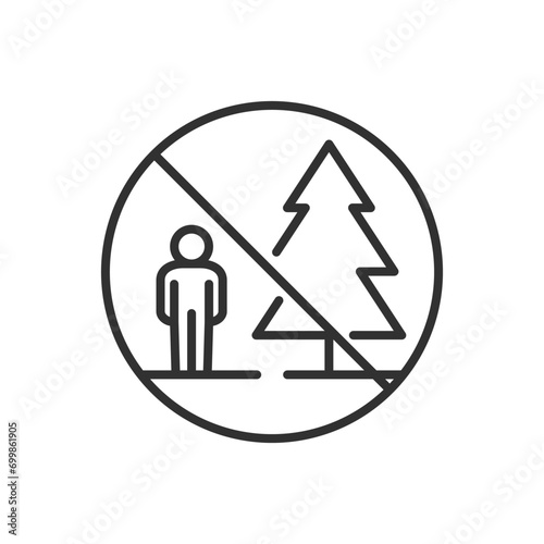 Do not stand near tall trees, linear icon. Rule of behaviour in emergency situations. Earthquake, fire, thunderstorm and hurricane. Line with editable stroke
