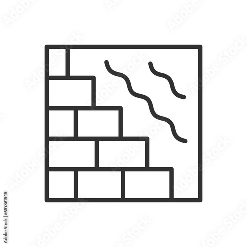 Brick wall and thermal insulation layer, linear icon. Line with editable stroke