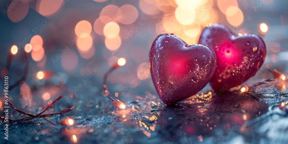 sparkling pink hearts on glittery background with lights, saint valentine day, Generative AI sparkling pink hearts on glittery background with lights, saint valentine day, Generative AI