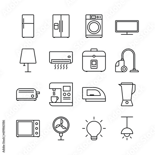 Home Appliance Icon Set. Thin line icon set