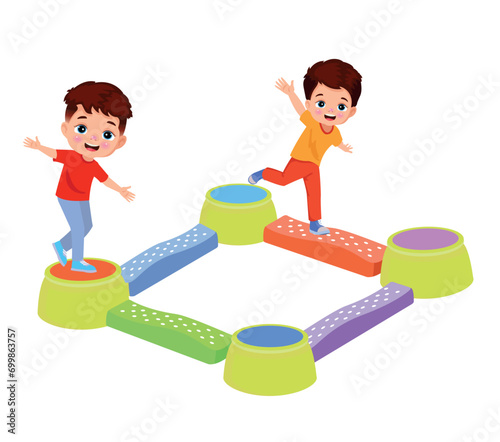 boy walking on balance board