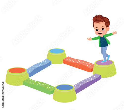 boy walking on balance board