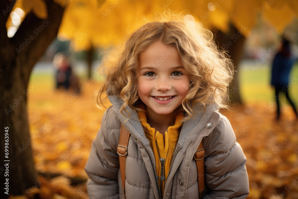 Autumn Joy: Smiling Child with Golden Leaves and Warm Sunshine Autumn Joy: Smiling Child with Golden Leaves and Warm Sunshine